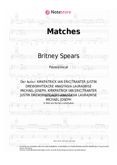 Noten, Akkorde Britney Spears, Backstreet Boys - Matches
