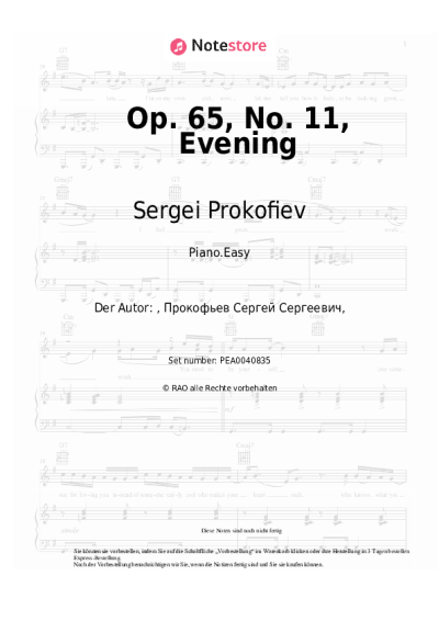 Noten, Akkorde Sergei Prokofiev - Op. 65, No. 11, Evening