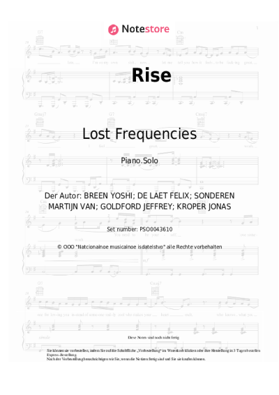 Noten, Akkorde Lost Frequencies - Rise 
