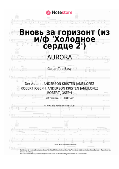 Noten, Akkorde AURORA, Anna Buturlina - Вновь за горизонт (из м/ф 'Холодное сердце 2')