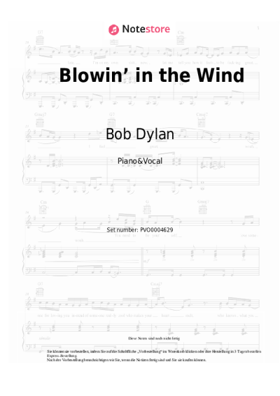 Noten, Akkorde Bob Dylan - Blowin’ in the Wind