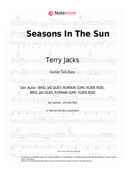 Noten, Akkorde Terry Jacks - Seasons In The Sun