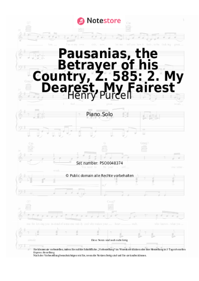 Noten, Akkorde Henry Purcell - Pausanias, the Betrayer of his Country, Z. 585: 2. My Dearest, My Fairest
