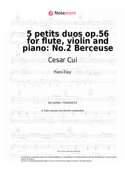 Noten, Akkorde Cesar Cui - 5 petits duos op.56 for flute, violin and piano: No.2 Berceuse