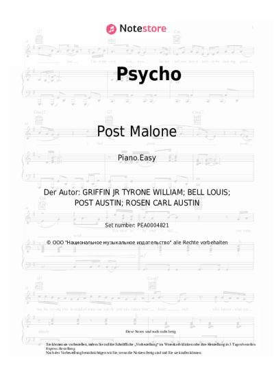 Noten, Akkorde Post Malone, Ty Dolla Sign - Psycho