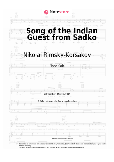 Noten, Akkorde Nikolai Rimsky-Korsakov - Song of the Indian Guest from Sadko