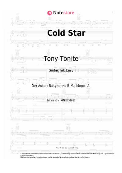 Noten, Akkorde Tony Tonite - Cold Star