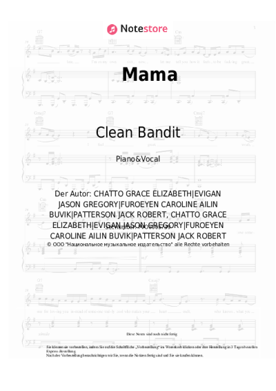 Noten, Akkorde Clean Bandit, Ellie Goulding - Mama