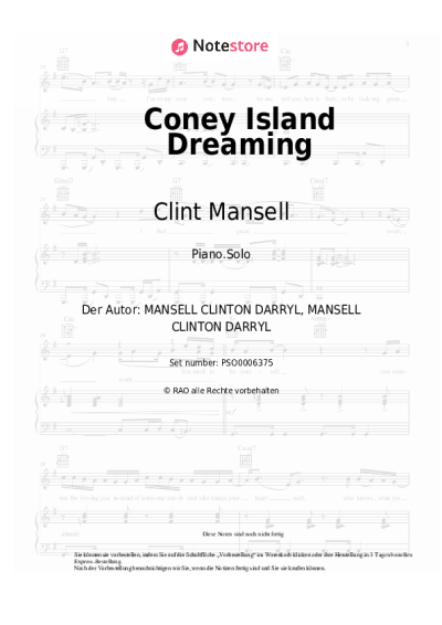 Noten, Akkorde Clint Mansell, Kronos Quartet - Coney Island Dreaming