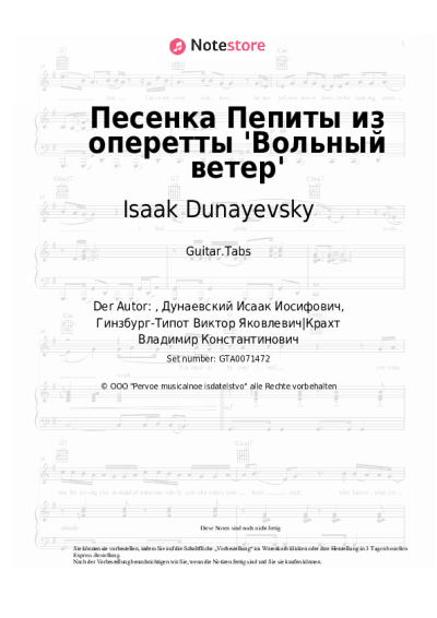 Noten, Akkorde Isaak Dunayevsky - Песенка Пепиты из оперетты 'Вольный ветер'