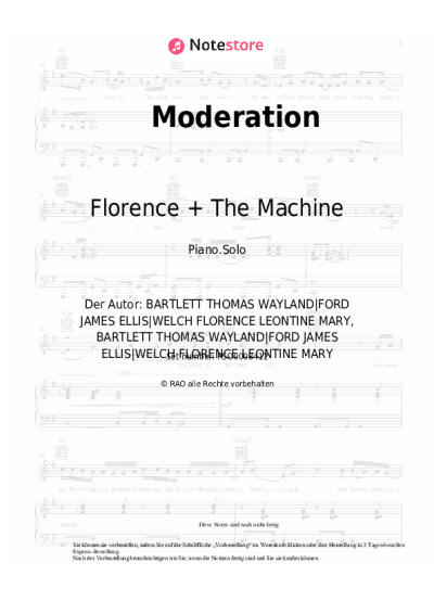 Noten, Akkorde Florence + The Machine - Moderation
