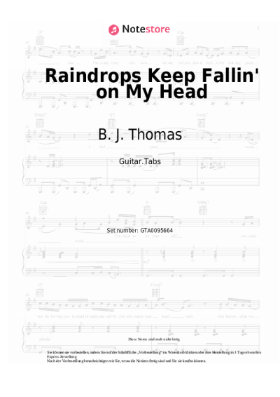 Noten, Akkorde B. J. Thomas - Raindrops Keep Fallin' on My Head